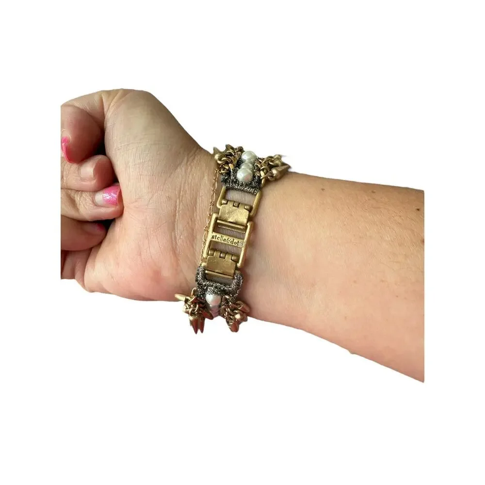 Stella & Dot Gold Tone Pearl Drop Spiked Jacinthe Bracelet